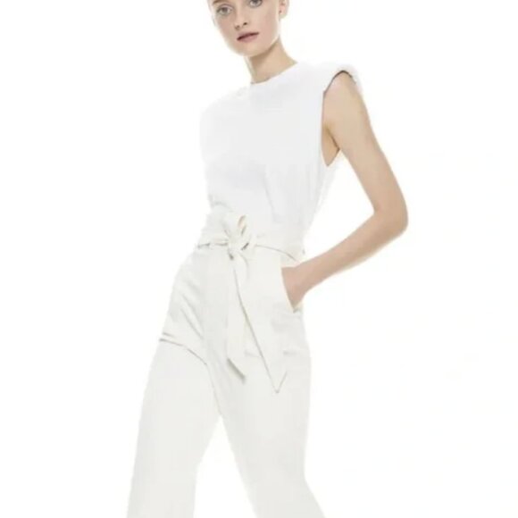 Alice + Olivia - White Shoulder Pad Cropped Muscle Sleeve Tank - Size L - Picture 1 of 7